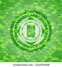 contract icon inside green mosaic emblem