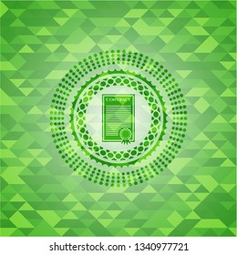 contract icon inside green mosaic emblem