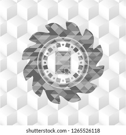 contract icon inside grey badge with geometric cube white background
