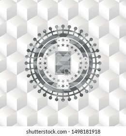 contract icon inside grey badge with geometric cube white background