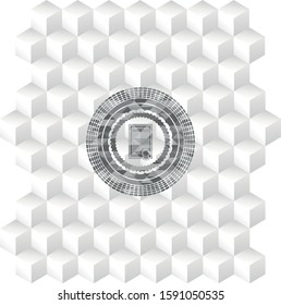 contract icon inside grey badge with geometric cube white background