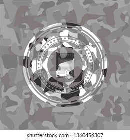 contract icon inside grey camouflaged emblem