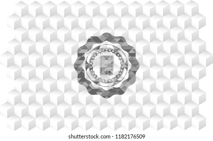 contract icon inside grey icon or emblem with geometric cube white background