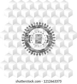 contract icon inside grey emblem with cube white background