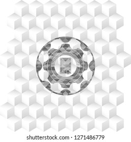 contract icon inside grey icon or emblem with geometric cube white background