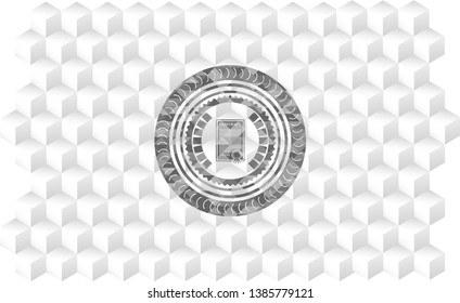 contract icon inside grey emblem. Retro with geometric cube white background