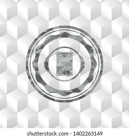 contract icon inside grey emblem with geometric cube white background