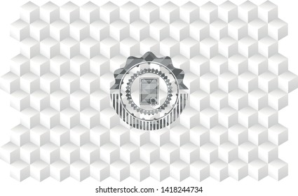 contract icon inside grey emblem with cube white background