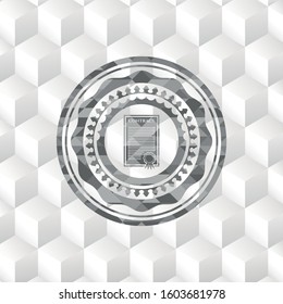 contract icon inside grey emblem with cube white background
