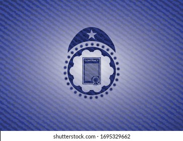 contract icon inside jean or denim emblem or badge background