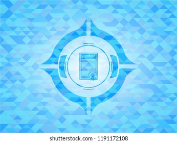 contract icon inside light blue mosaic emblem