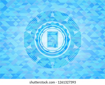 contract icon inside light blue emblem with mosaic background