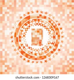 contract icon inside orange mosaic emblem with background