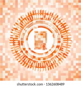 contract icon inside orange mosaic emblem with background