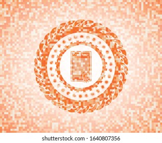 contract icon inside orange mosaic emblem with background