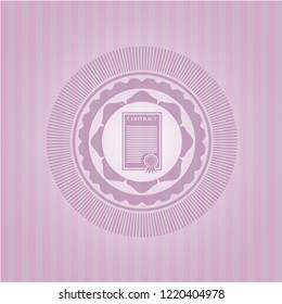 contract icon inside pink emblem. Vintage.