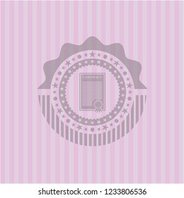 contract icon inside pink emblem. Vintage.