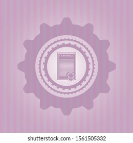 contract icon inside pink emblem. Vintage.