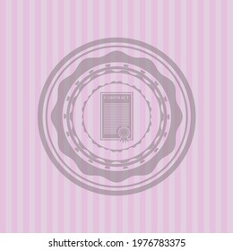 contract icon inside pink emblem. Vector design. 
