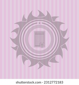 contract icon inside pink emblem. Retro. Detailed design. 