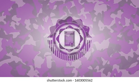 contract icon inside pink and purple camo emblem