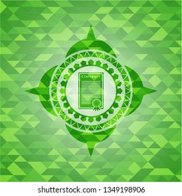 contract icon inside realistic green mosaic emblem