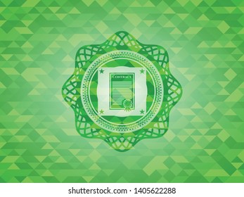 contract icon inside realistic green mosaic emblem