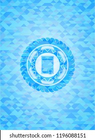 contract icon inside realistic sky blue emblem. Mosaic background
