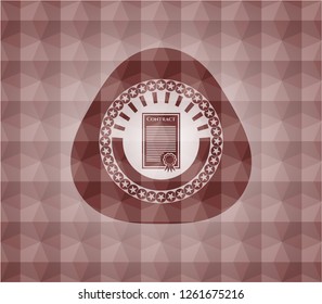 contract icon inside red badge with geometric pattern. Seamless.
