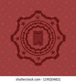 contract icon inside red emblem. Vintage.