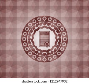 contract icon inside red emblem with geometric background. Seamless.