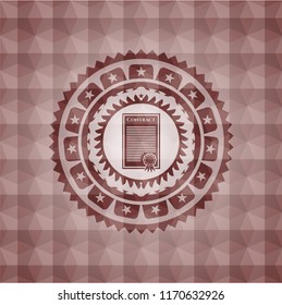 contract icon inside red seamless badge with geometric pattern background.