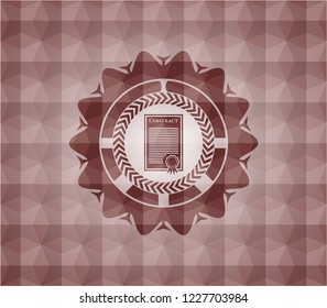 contract icon inside red seamless badge with geometric background.