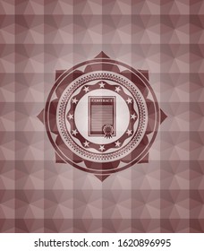 contract icon inside red seamless geometric pattern emblem. Seamless.