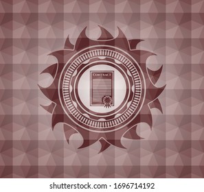 contract icon inside red seamless geometric emblem.