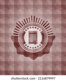contract icon inside red seamless geometric emblem. 