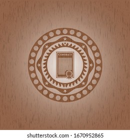 contract icon inside retro wood emblem