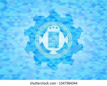 contract icon inside sky blue emblem with mosaic ecological style background