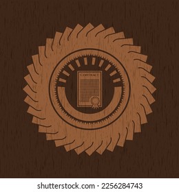 contract icon inside vintage wooden emblem. 