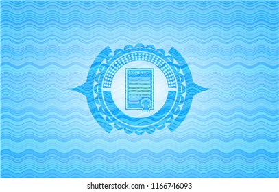 contract icon inside water emblem background.