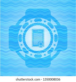 contract icon inside water wave concept style badge.