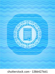 contract icon inside water wave concept style badge.