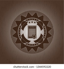 contract icon inside wood emblem. Vintage.