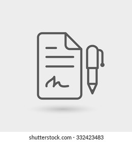 contract icon isolated, thin line, black color with shadow