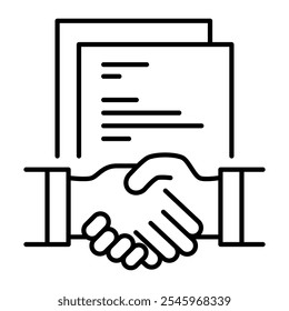 Contract icon in line style with editable stroke. Agreement icon in line style with editable stroke. Icon about law and justice