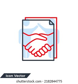 ilustración vectorial del logotipo del icono de contrato. Plantilla de símbolo de apretón de manos de contrato comercial para la colección de diseño gráfico y web