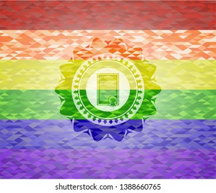 contract icon on mosaic background with the colors of the LGBT flag