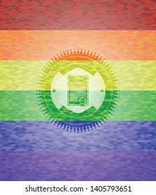 contract icon on mosaic background with the colors of the LGBT flag