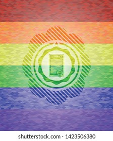 contract icon on mosaic background with the colors of the LGBT flag