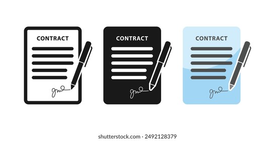 contract icon outline black flat color signature vector illustration isolated white background